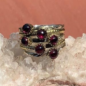 BOUTIQUE 2-TONE GARNET 925 STERLING SILVER RING, 8